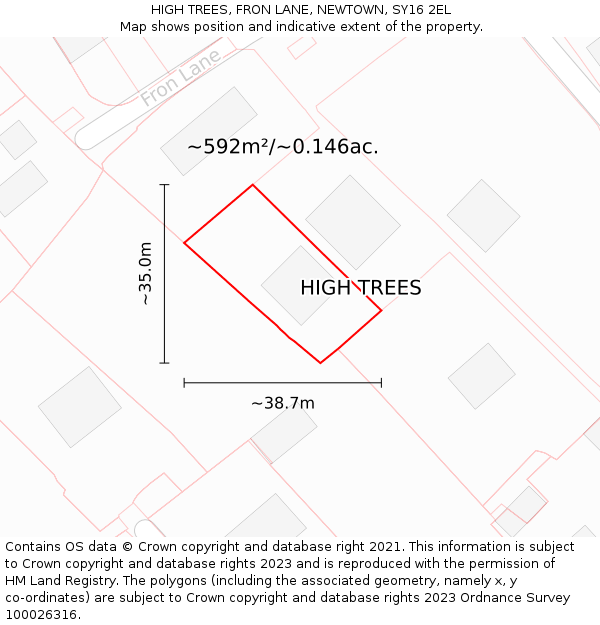 HIGH TREES, FRON LANE, NEWTOWN, SY16 2EL: Plot and title map