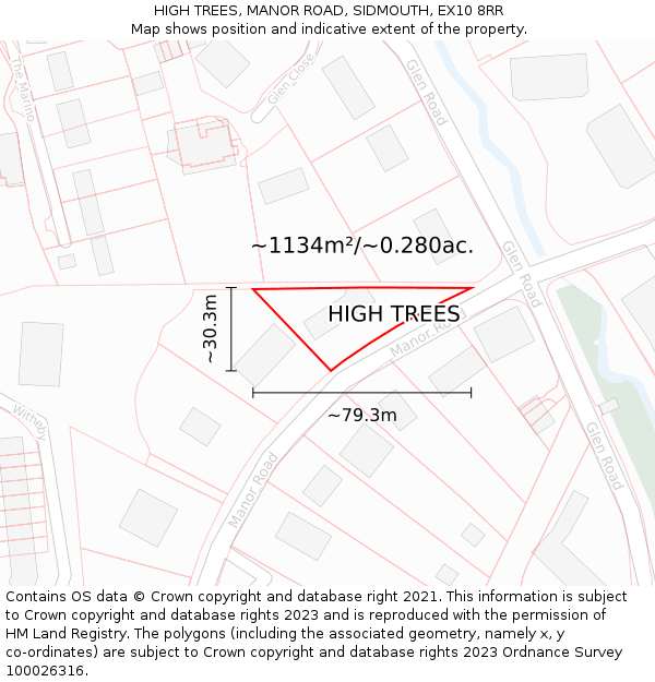 HIGH TREES, MANOR ROAD, SIDMOUTH, EX10 8RR: Plot and title map