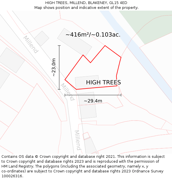 HIGH TREES, MILLEND, BLAKENEY, GL15 4ED: Plot and title map