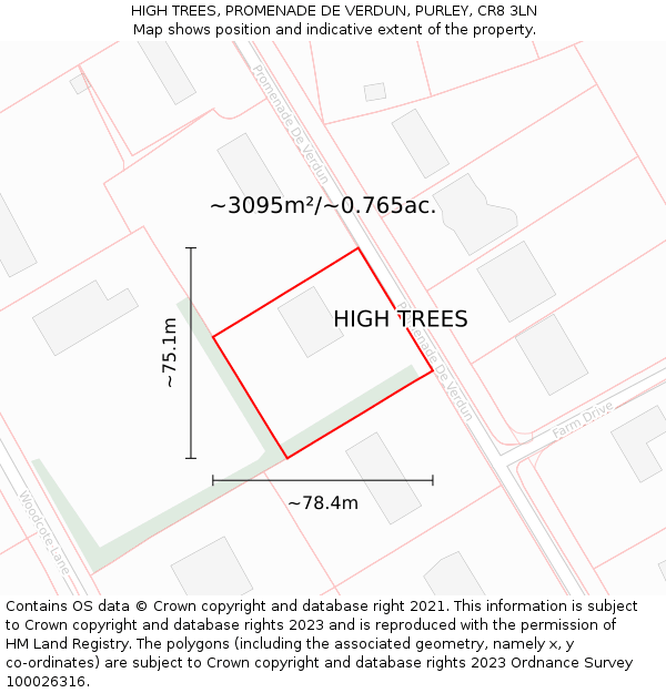 HIGH TREES, PROMENADE DE VERDUN, PURLEY, CR8 3LN: Plot and title map