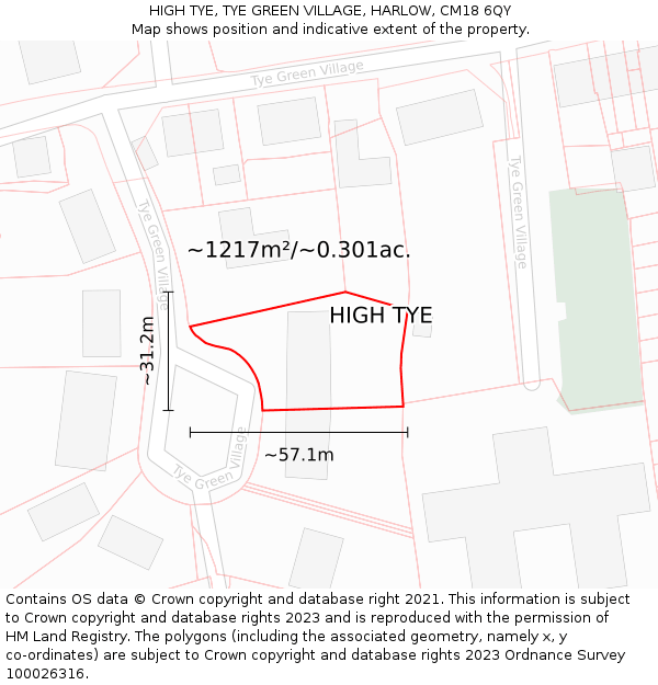 HIGH TYE, TYE GREEN VILLAGE, HARLOW, CM18 6QY: Plot and title map