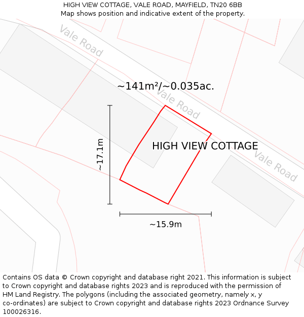 HIGH VIEW COTTAGE, VALE ROAD, MAYFIELD, TN20 6BB: Plot and title map