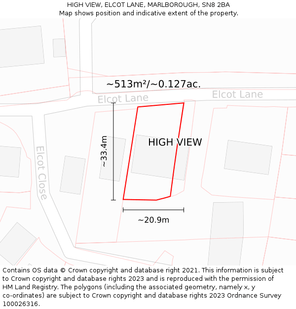 HIGH VIEW, ELCOT LANE, MARLBOROUGH, SN8 2BA: Plot and title map