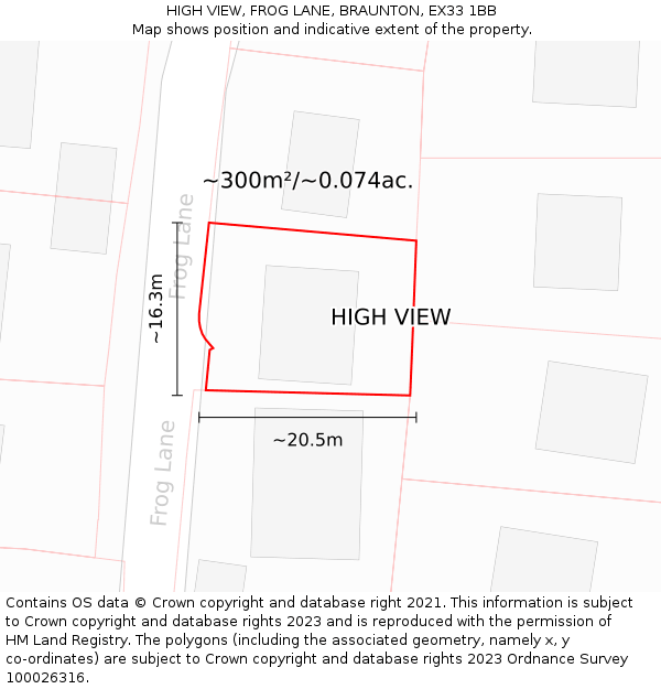 HIGH VIEW, FROG LANE, BRAUNTON, EX33 1BB: Plot and title map