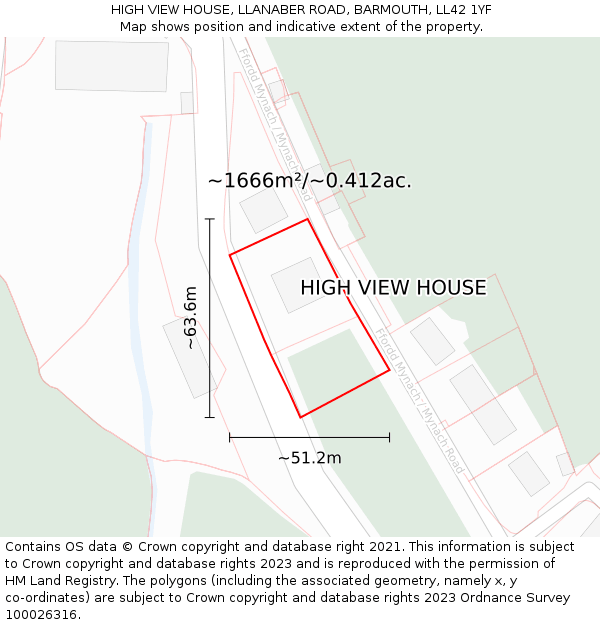 HIGH VIEW HOUSE, LLANABER ROAD, BARMOUTH, LL42 1YF: Plot and title map