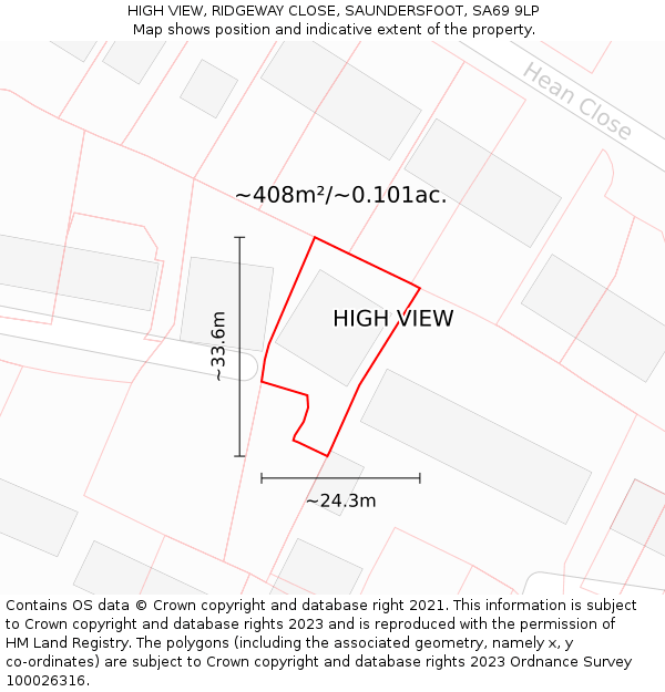 HIGH VIEW, RIDGEWAY CLOSE, SAUNDERSFOOT, SA69 9LP: Plot and title map