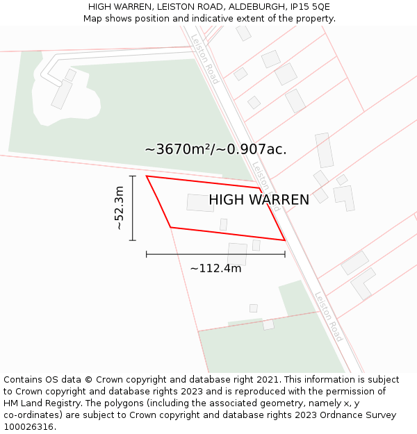 HIGH WARREN, LEISTON ROAD, ALDEBURGH, IP15 5QE: Plot and title map