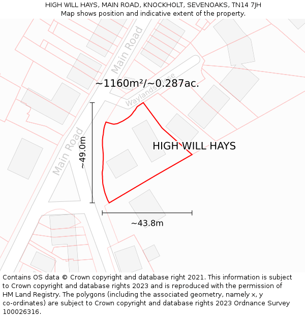 HIGH WILL HAYS, MAIN ROAD, KNOCKHOLT, SEVENOAKS, TN14 7JH: Plot and title map