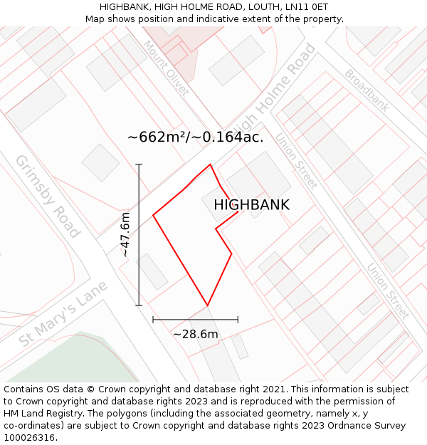 HIGHBANK, HIGH HOLME ROAD, LOUTH, LN11 0ET: Plot and title map