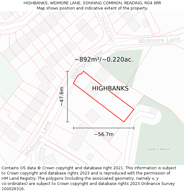 HIGHBANKS, WIDMORE LANE, SONNING COMMON, READING, RG4 9RR: Plot and title map