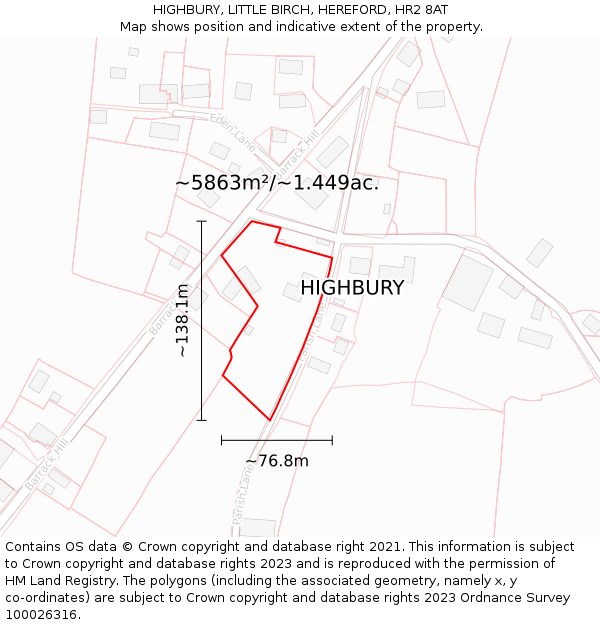 HIGHBURY, LITTLE BIRCH, HEREFORD, HR2 8AT: Plot and title map