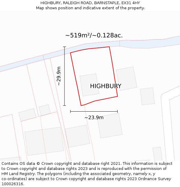 HIGHBURY, RALEIGH ROAD, BARNSTAPLE, EX31 4HY: Plot and title map