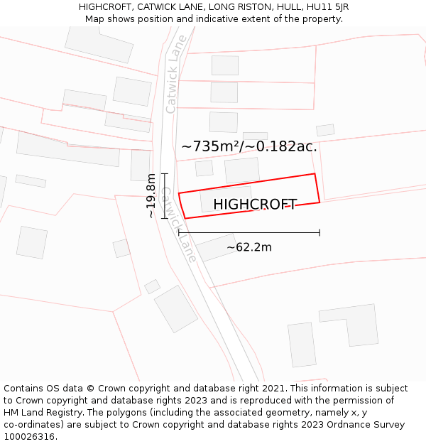 HIGHCROFT, CATWICK LANE, LONG RISTON, HULL, HU11 5JR: Plot and title map