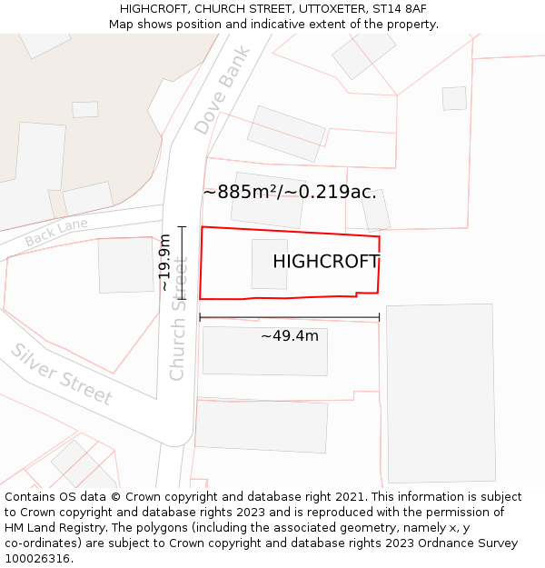HIGHCROFT, CHURCH STREET, UTTOXETER, ST14 8AF: Plot and title map
