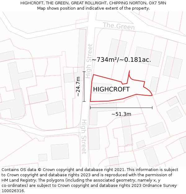 HIGHCROFT, THE GREEN, GREAT ROLLRIGHT, CHIPPING NORTON, OX7 5RN: Plot and title map