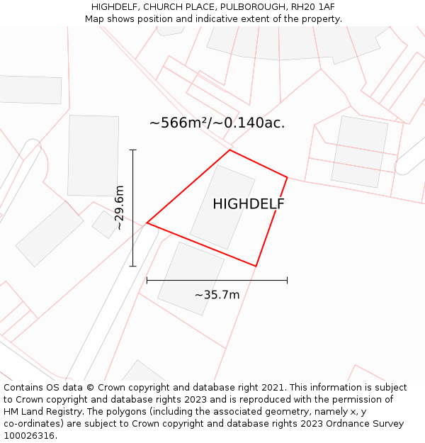 HIGHDELF, CHURCH PLACE, PULBOROUGH, RH20 1AF: Plot and title map