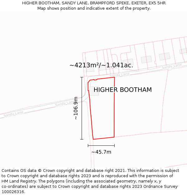 HIGHER BOOTHAM, SANDY LANE, BRAMPFORD SPEKE, EXETER, EX5 5HR: Plot and title map