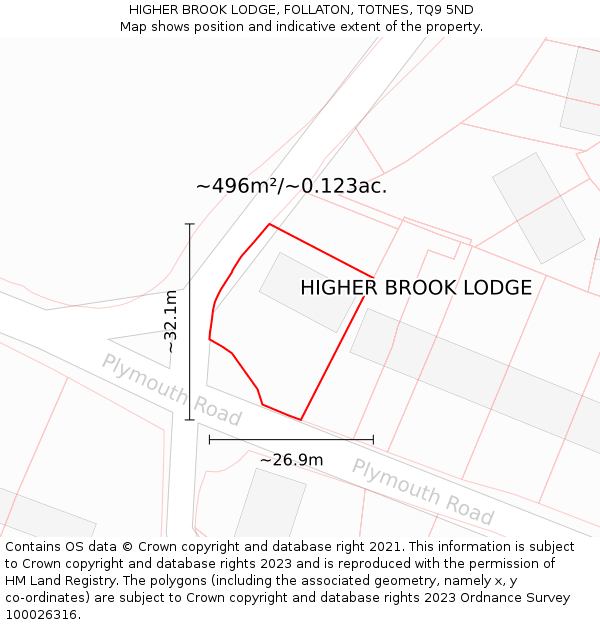 HIGHER BROOK LODGE, FOLLATON, TOTNES, TQ9 5ND: Plot and title map