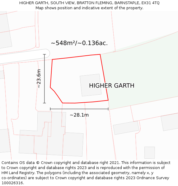 HIGHER GARTH, SOUTH VIEW, BRATTON FLEMING, BARNSTAPLE, EX31 4TQ: Plot and title map