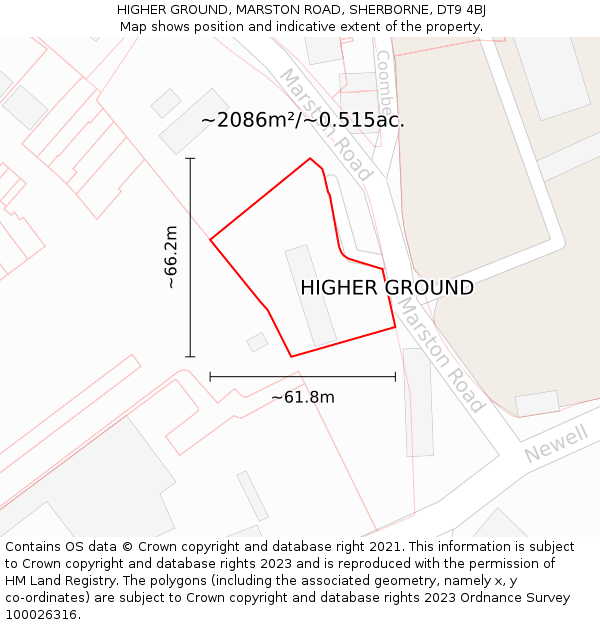 HIGHER GROUND, MARSTON ROAD, SHERBORNE, DT9 4BJ: Plot and title map