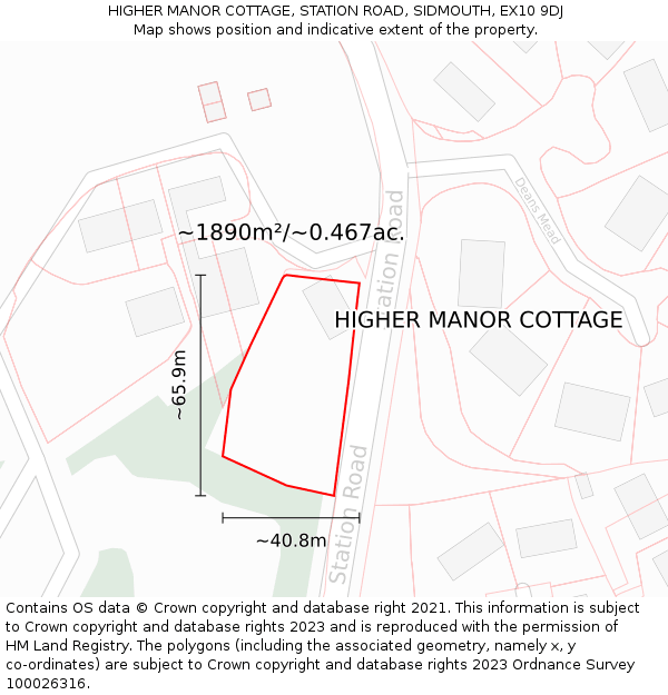 HIGHER MANOR COTTAGE, STATION ROAD, SIDMOUTH, EX10 9DJ: Plot and title map