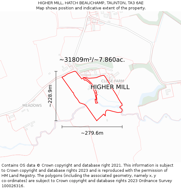 HIGHER MILL, HATCH BEAUCHAMP, TAUNTON, TA3 6AE: Plot and title map