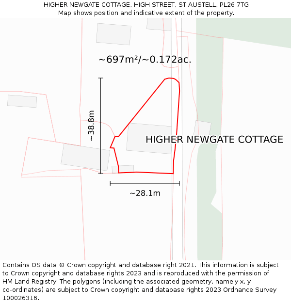 HIGHER NEWGATE COTTAGE, HIGH STREET, ST AUSTELL, PL26 7TG: Plot and title map