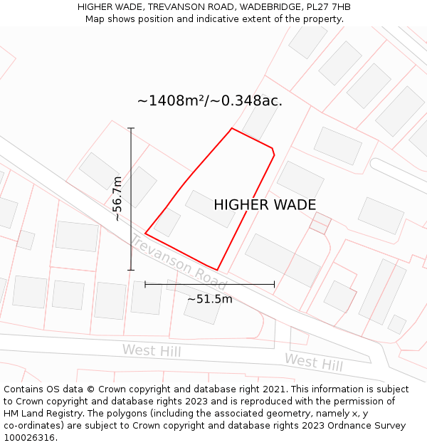 HIGHER WADE, TREVANSON ROAD, WADEBRIDGE, PL27 7HB: Plot and title map