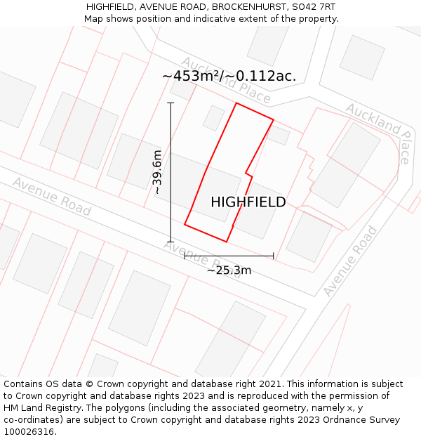 HIGHFIELD, AVENUE ROAD, BROCKENHURST, SO42 7RT: Plot and title map