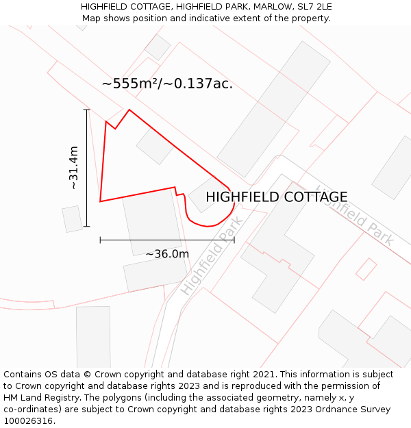 HIGHFIELD COTTAGE, HIGHFIELD PARK, MARLOW, SL7 2LE: Plot and title map