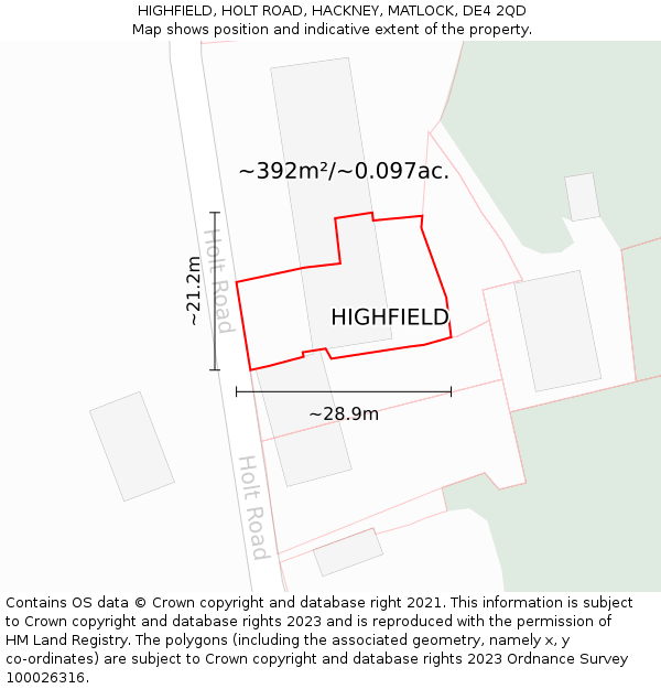 HIGHFIELD, HOLT ROAD, HACKNEY, MATLOCK, DE4 2QD: Plot and title map