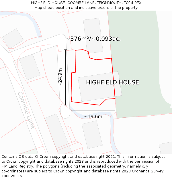HIGHFIELD HOUSE, COOMBE LANE, TEIGNMOUTH, TQ14 9EX: Plot and title map
