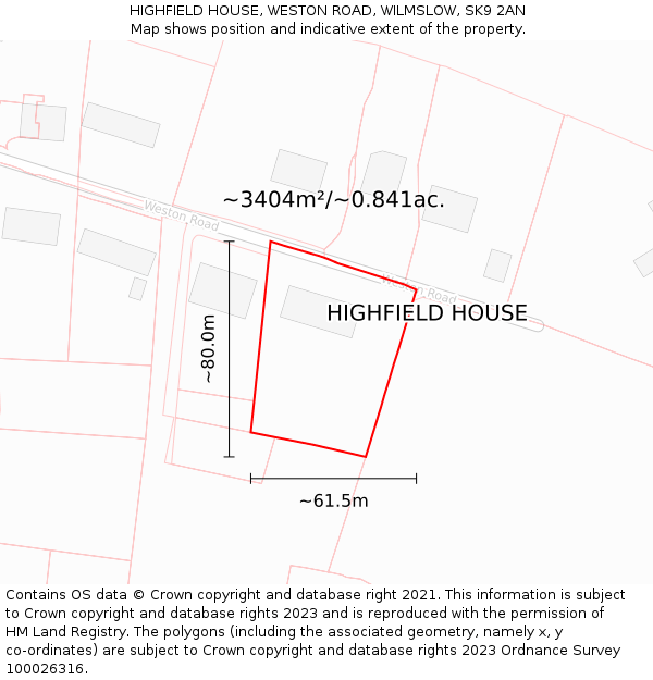 HIGHFIELD HOUSE, WESTON ROAD, WILMSLOW, SK9 2AN: Plot and title map
