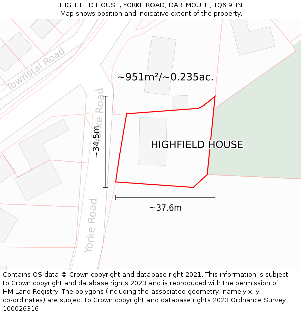 HIGHFIELD HOUSE, YORKE ROAD, DARTMOUTH, TQ6 9HN: Plot and title map