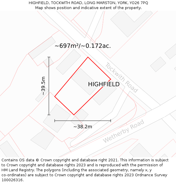 HIGHFIELD, TOCKWITH ROAD, LONG MARSTON, YORK, YO26 7PQ: Plot and title map