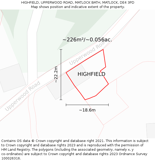 HIGHFIELD, UPPERWOOD ROAD, MATLOCK BATH, MATLOCK, DE4 3PD: Plot and title map