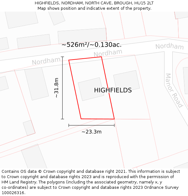 HIGHFIELDS, NORDHAM, NORTH CAVE, BROUGH, HU15 2LT: Plot and title map