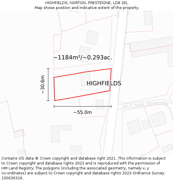 HIGHFIELDS, NORTON, PRESTEIGNE, LD8 2EL: Plot and title map