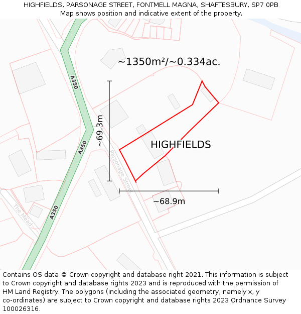 HIGHFIELDS, PARSONAGE STREET, FONTMELL MAGNA, SHAFTESBURY, SP7 0PB: Plot and title map