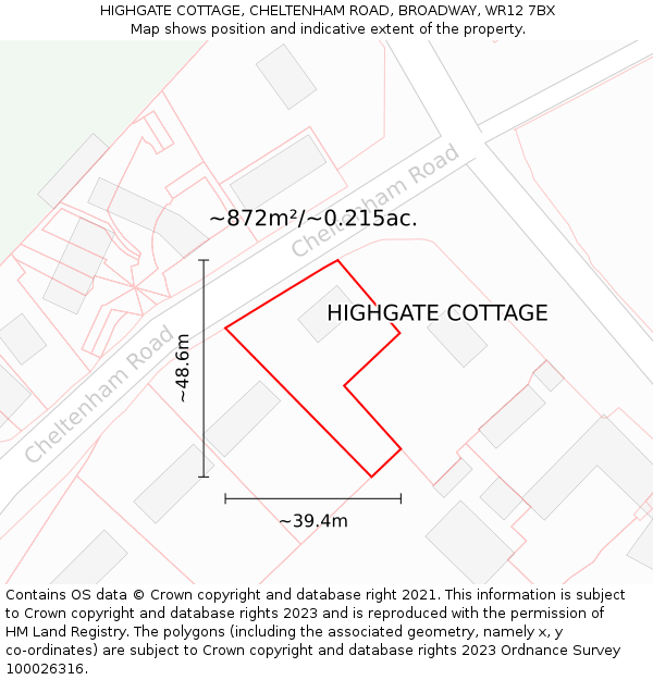 HIGHGATE COTTAGE, CHELTENHAM ROAD, BROADWAY, WR12 7BX: Plot and title map