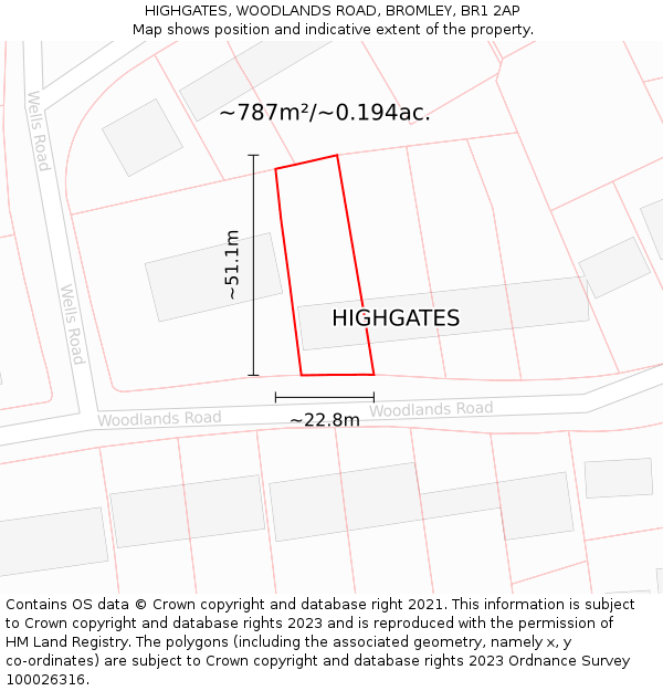 HIGHGATES, WOODLANDS ROAD, BROMLEY, BR1 2AP: Plot and title map