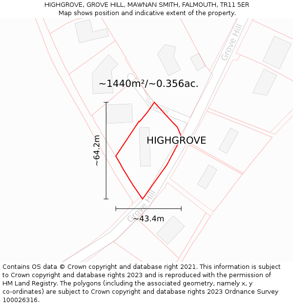 HIGHGROVE, GROVE HILL, MAWNAN SMITH, FALMOUTH, TR11 5ER: Plot and title map