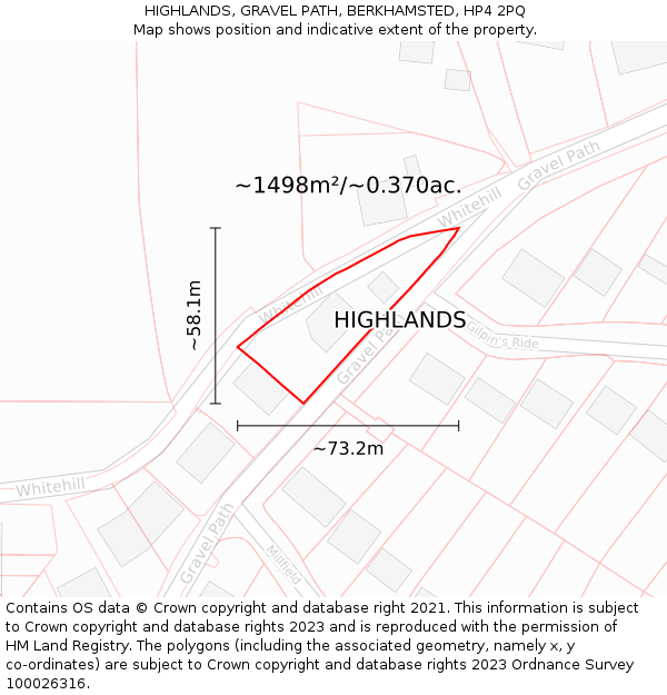 HIGHLANDS, GRAVEL PATH, BERKHAMSTED, HP4 2PQ: Plot and title map