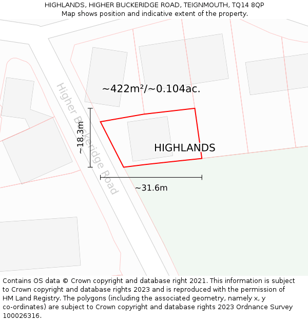HIGHLANDS, HIGHER BUCKERIDGE ROAD, TEIGNMOUTH, TQ14 8QP: Plot and title map