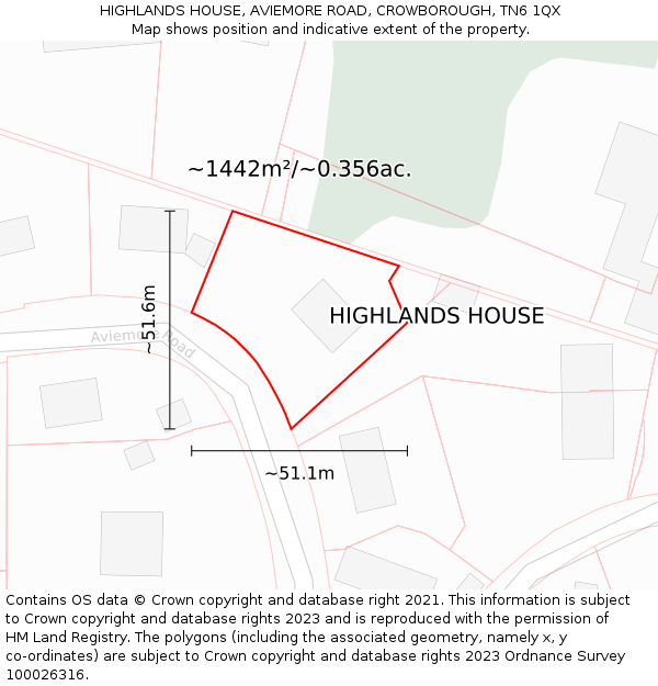 HIGHLANDS HOUSE, AVIEMORE ROAD, CROWBOROUGH, TN6 1QX: Plot and title map