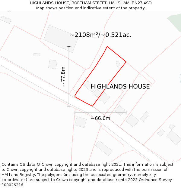 HIGHLANDS HOUSE, BOREHAM STREET, HAILSHAM, BN27 4SD: Plot and title map