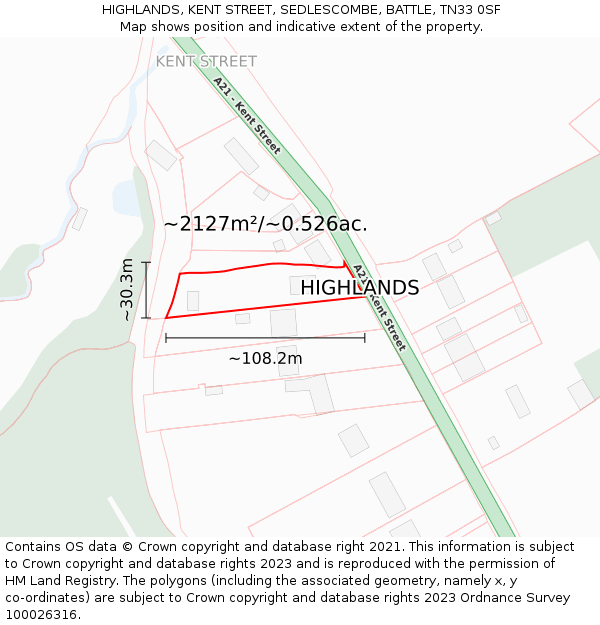 HIGHLANDS, KENT STREET, SEDLESCOMBE, BATTLE, TN33 0SF: Plot and title map