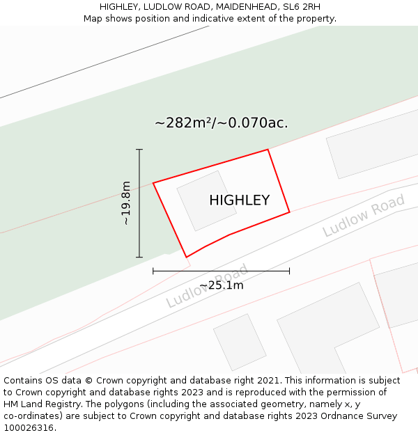 HIGHLEY, LUDLOW ROAD, MAIDENHEAD, SL6 2RH: Plot and title map