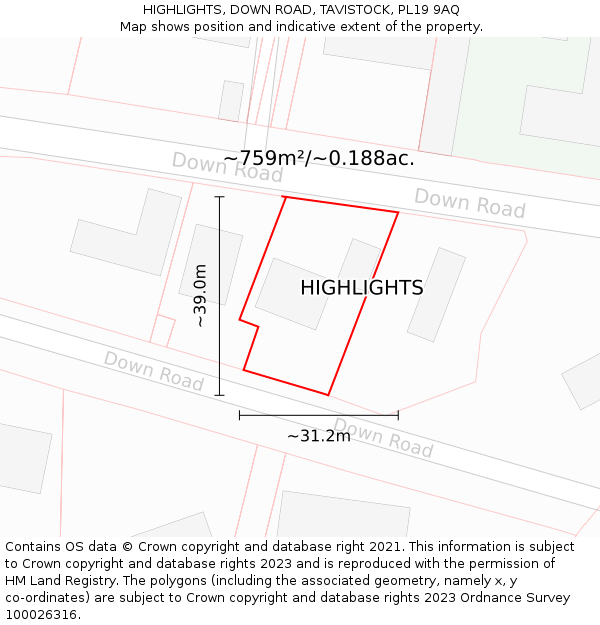 HIGHLIGHTS, DOWN ROAD, TAVISTOCK, PL19 9AQ: Plot and title map