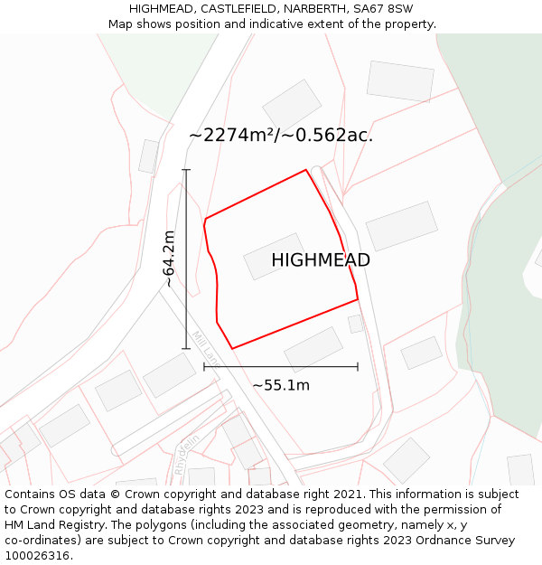 HIGHMEAD, CASTLEFIELD, NARBERTH, SA67 8SW: Plot and title map